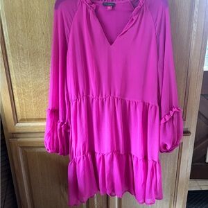 Vince Camuto Pink Flutter Sleeve Chiffon Dress.